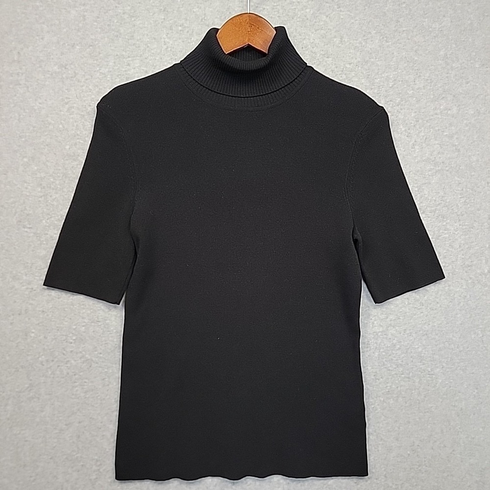NEW ANNE KLEIN Half-Sleeve Black Turtleneck Fine Knit Sweater Stretch Women's XS